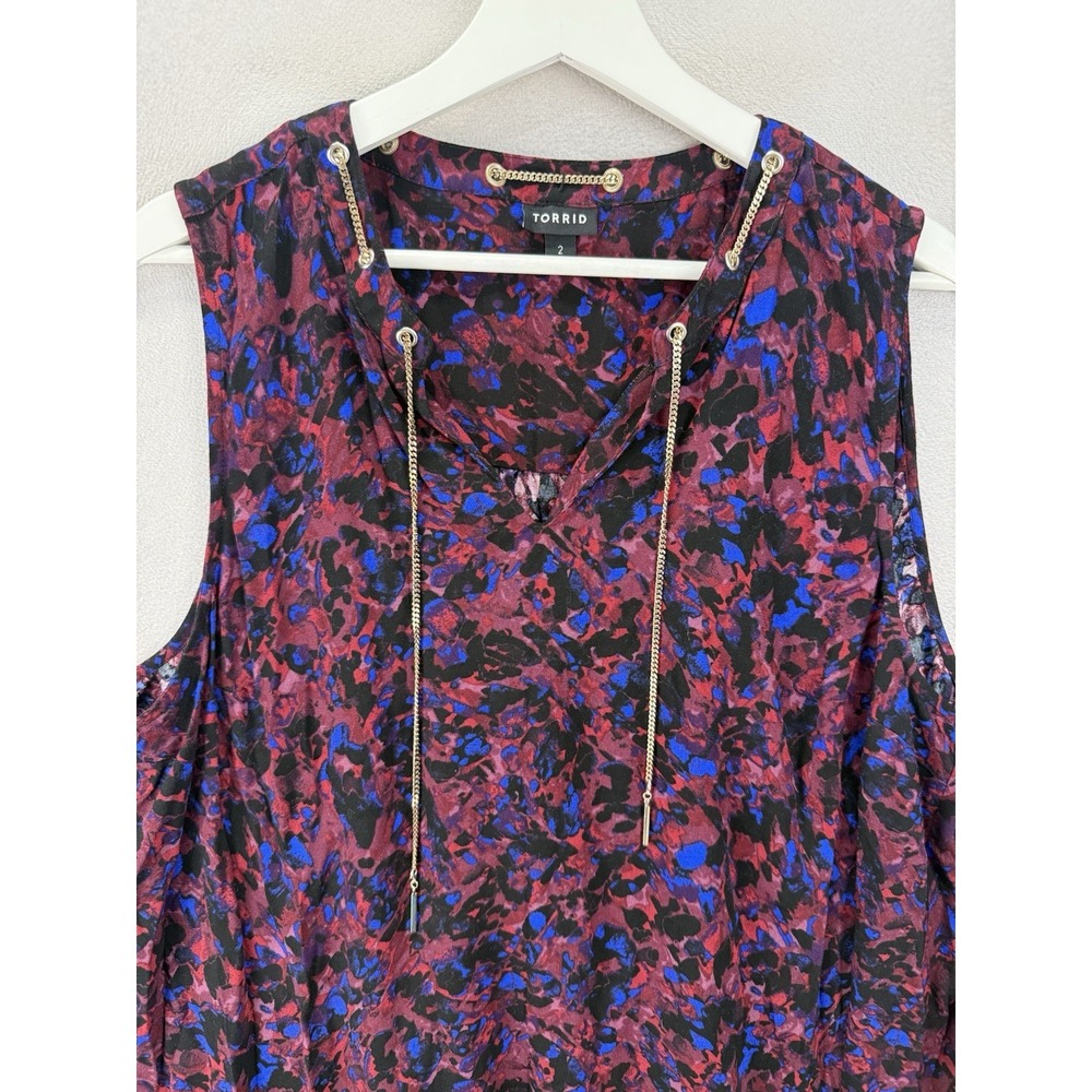 Torrid 2X Crepe Tank Top Chain Link Neck Multicolor‎ Animal Print Blouse - Picture 6 of 9